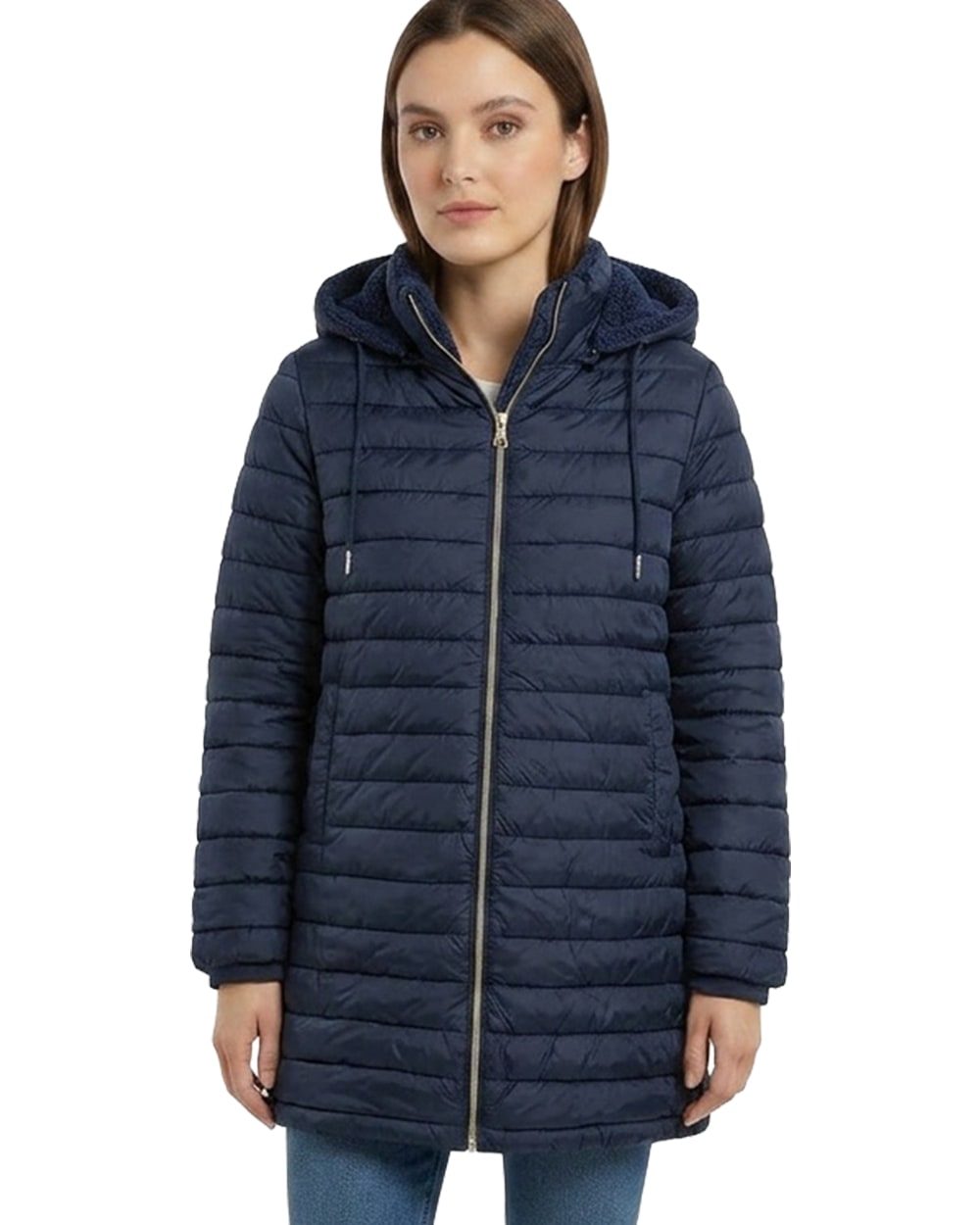 Women’s Longline Hooded Puffer Jacket with Sherpa Lining #22