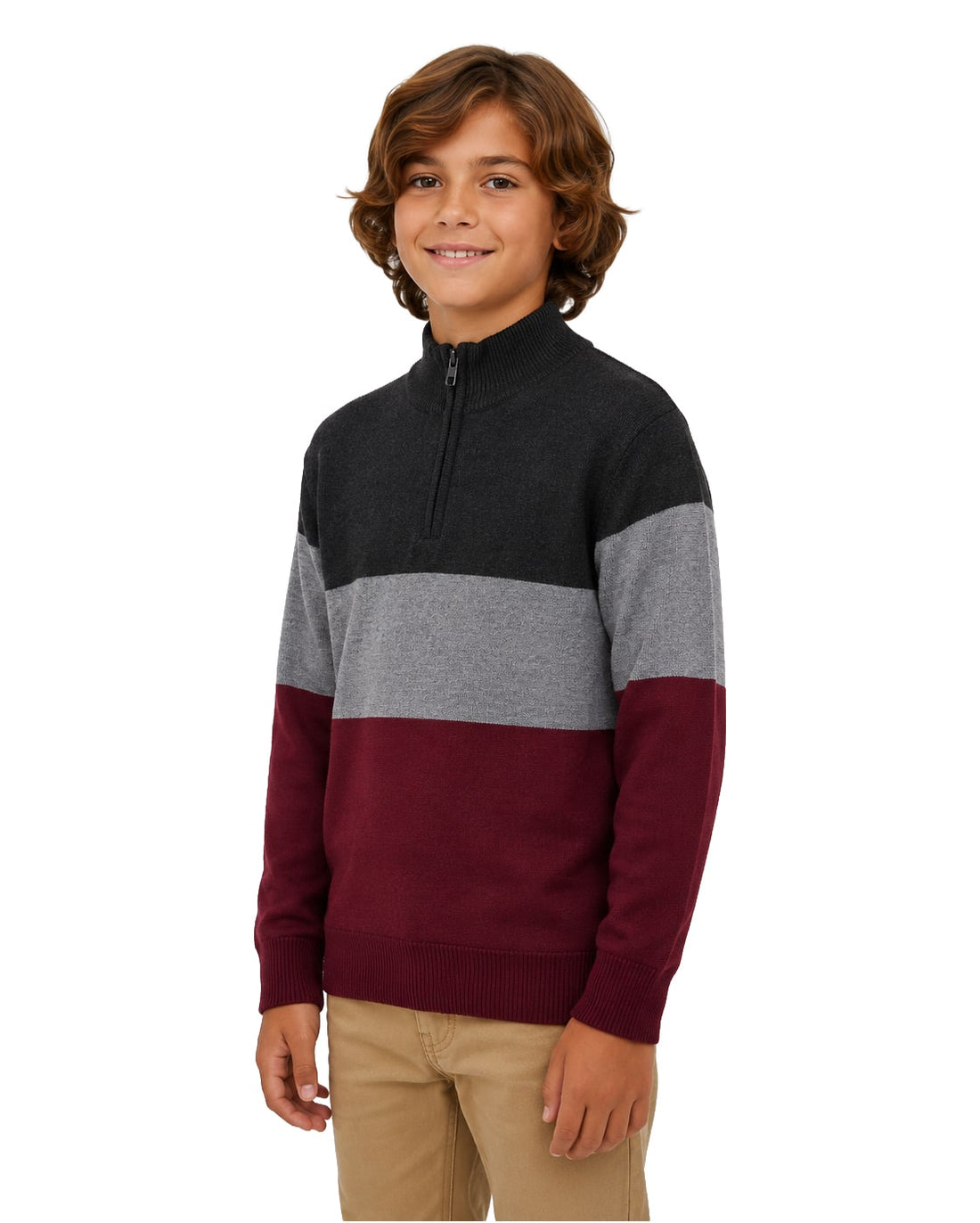 Big Boys' Striped Quarter Zip Sweater W26-8