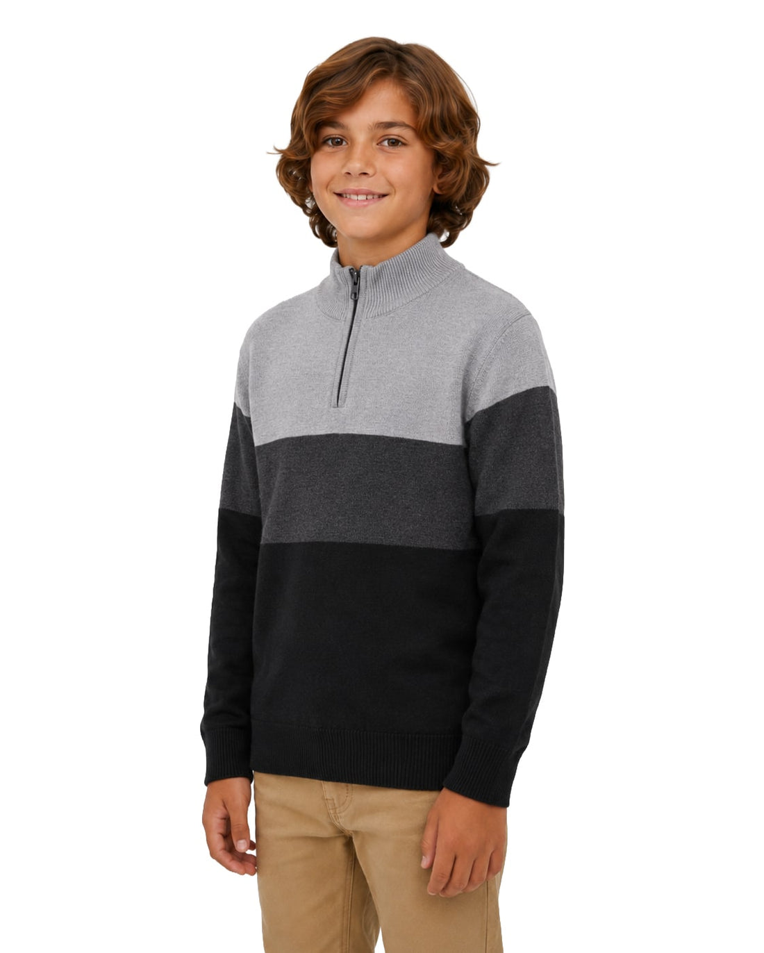 Big Boys' Striped Quarter Zip Sweater W26-8