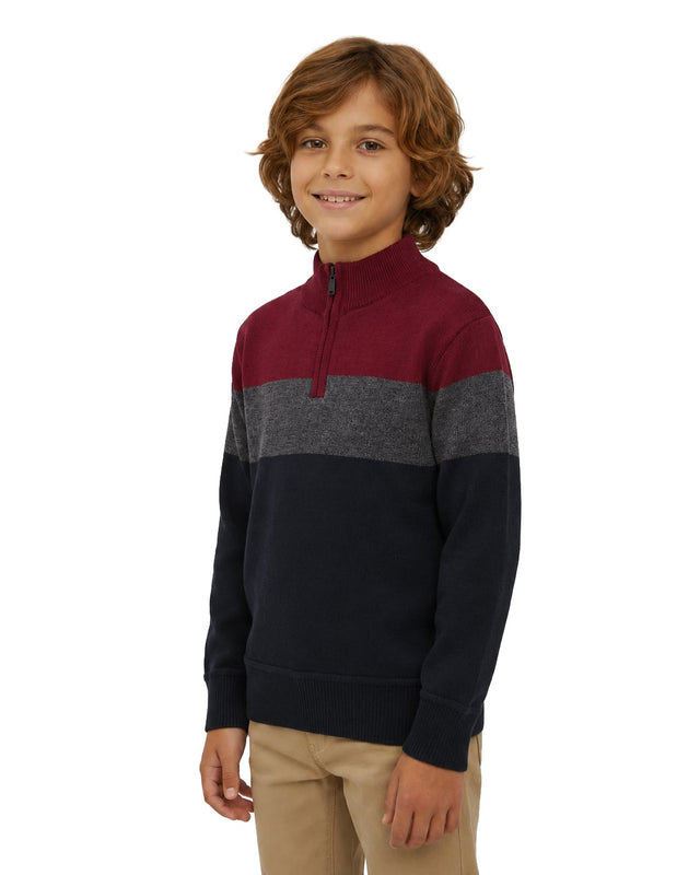 Little Boys' Striped Quarter Zip Sweater W26-4