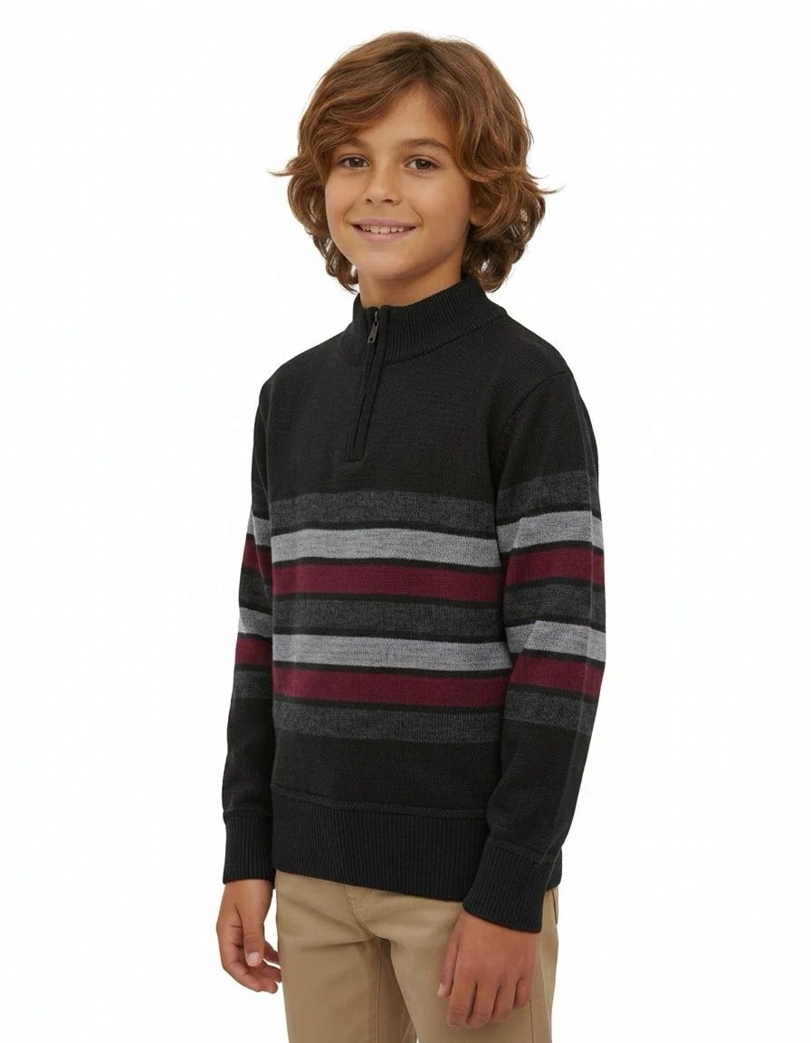 Little Boys' Striped Quarter Zip Sweater W26-4