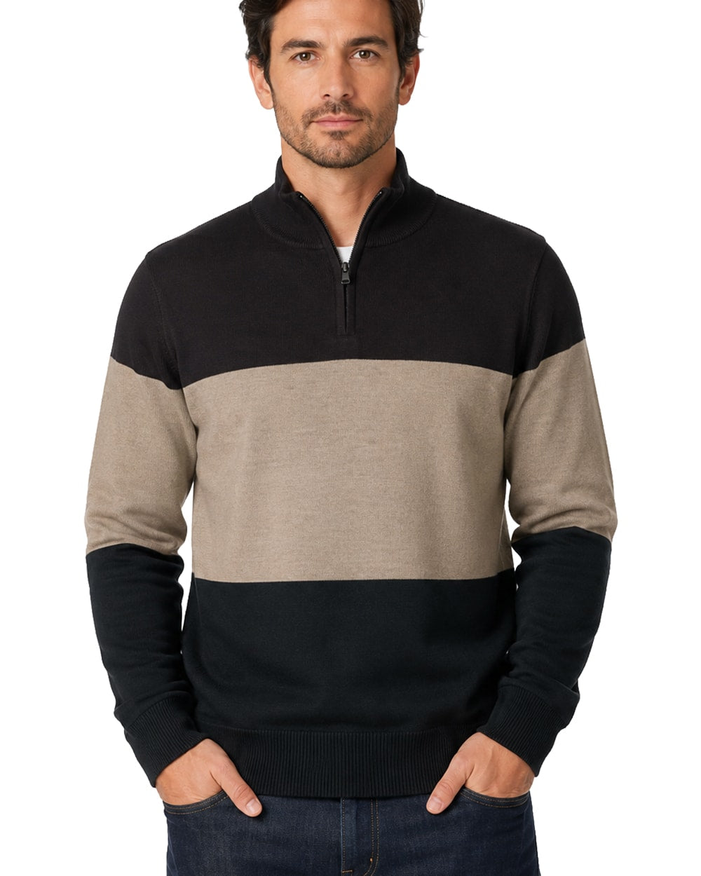 Men's Striped Quarter Zip Sweater #WXX-25