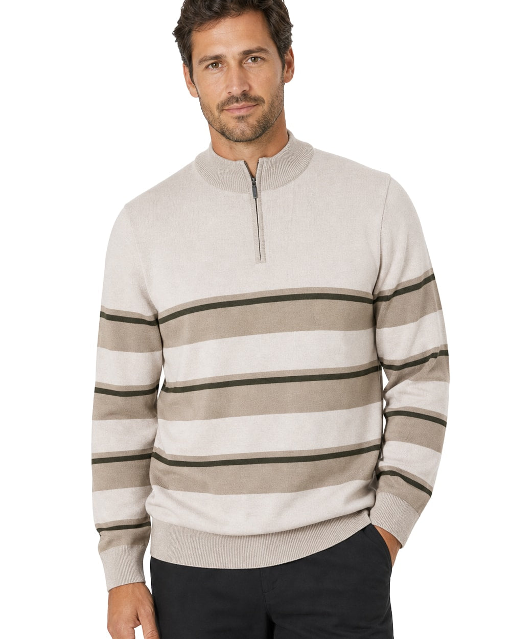 Men's Striped Quarter Zip Sweater #WXX-25