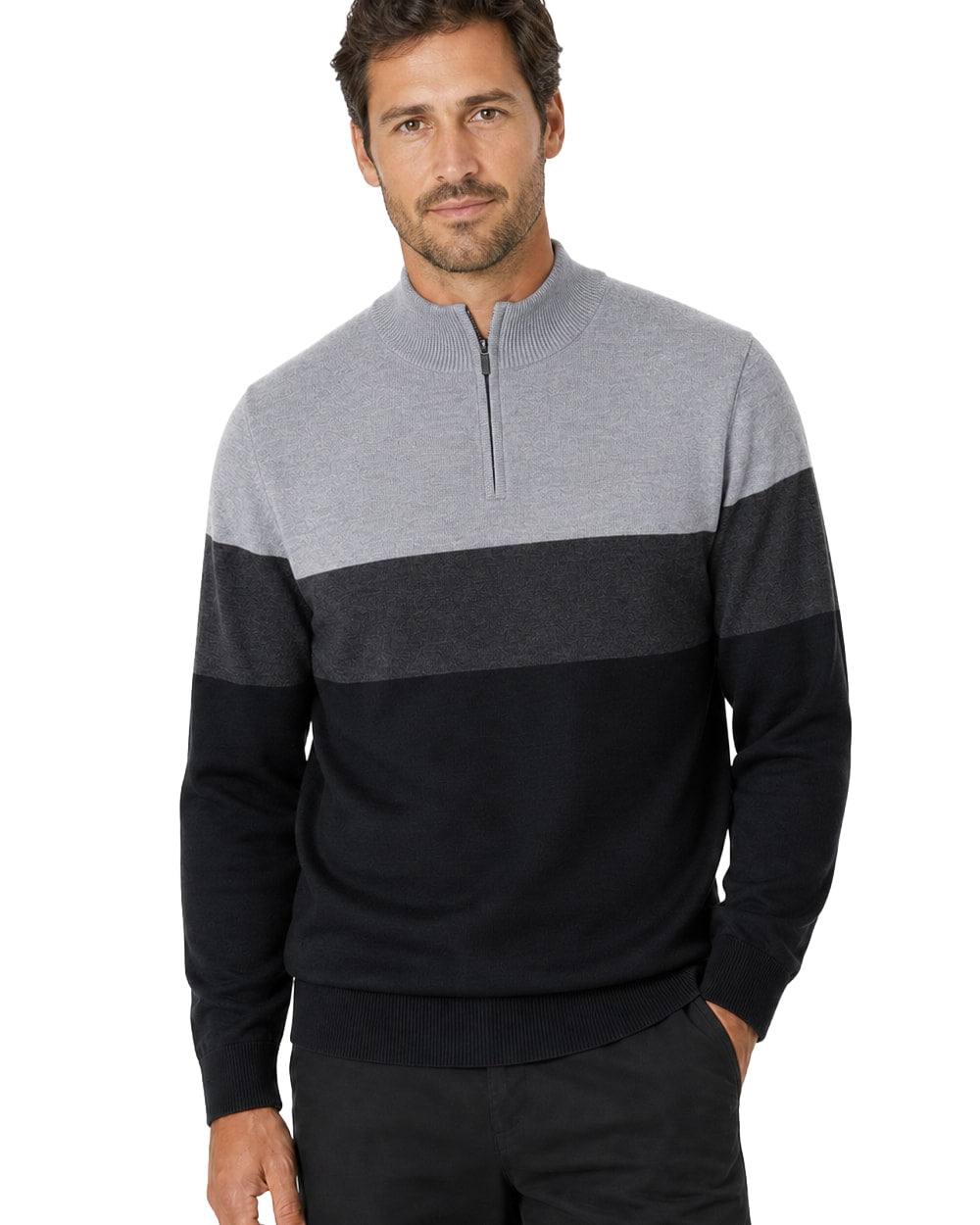 Men's Striped Quarter Zip Sweater #WXX-26