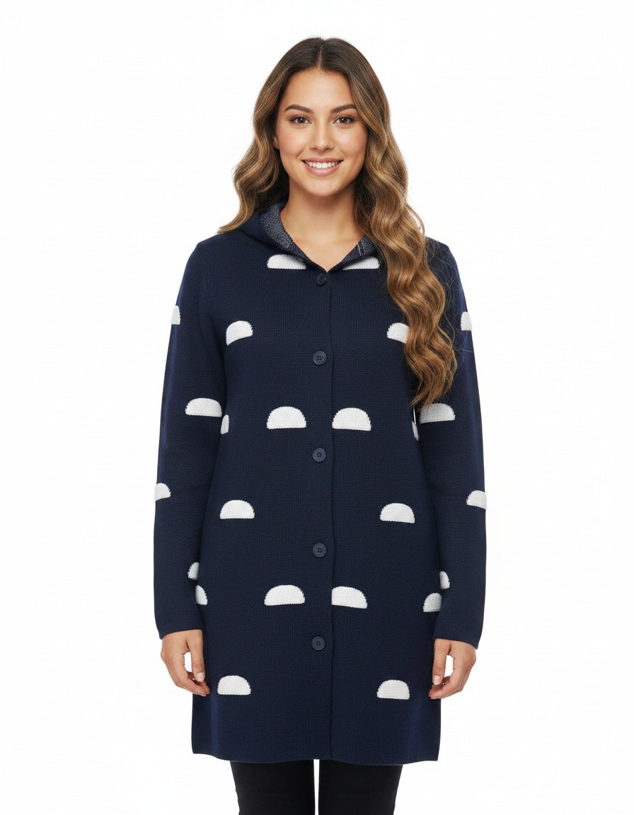 Button-Down Cardigan With Half-Moon Pattern
