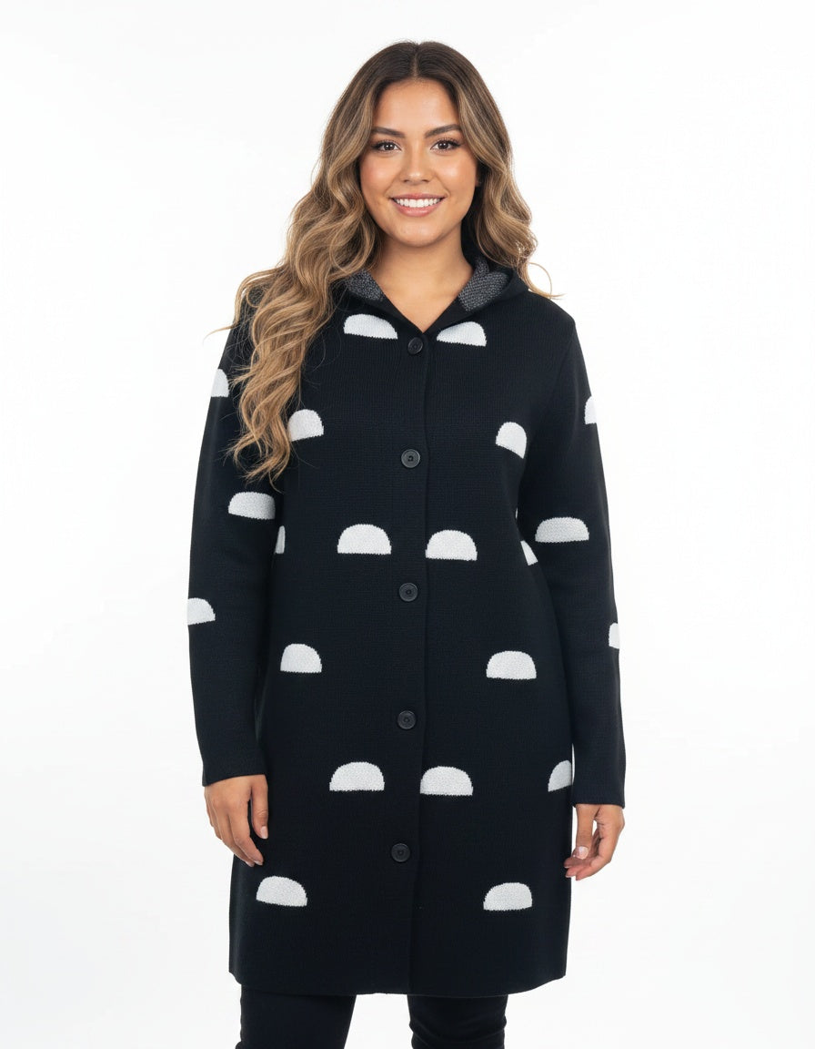 Button-Down Cardigan With Half-Moon Pattern