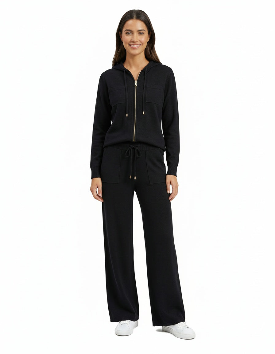 Knit Zip-Up Hoodie & Wide-Leg Lounge Set #104