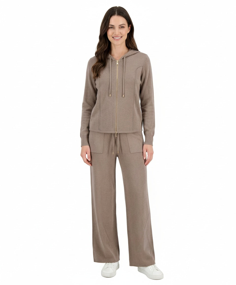 Knit Zip-Up Hoodie & Wide-Leg Lounge Set #104