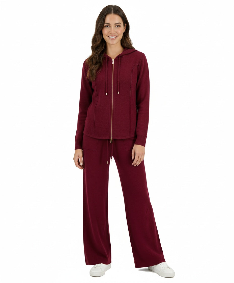 Knit Zip-Up Hoodie & Wide-Leg Lounge Set #104