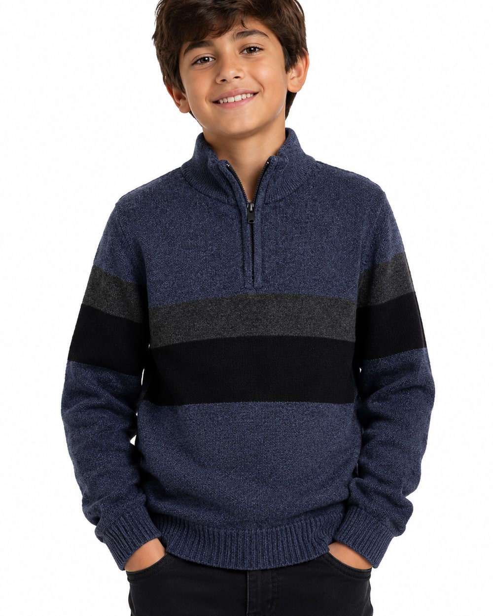Little Boys' Striped Quarter Zip Sweater W26-4