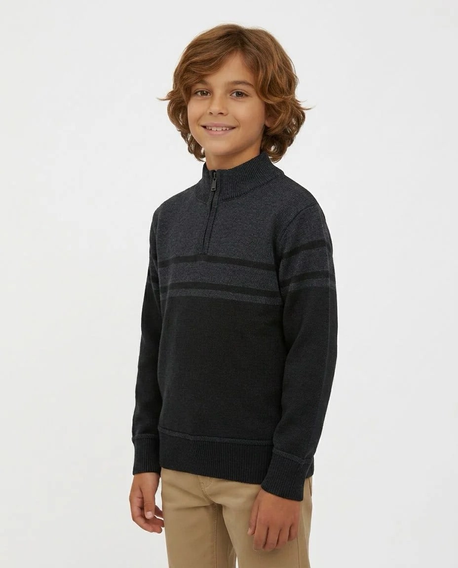 Little Boys' Striped Quarter Zip Sweater W26-4
