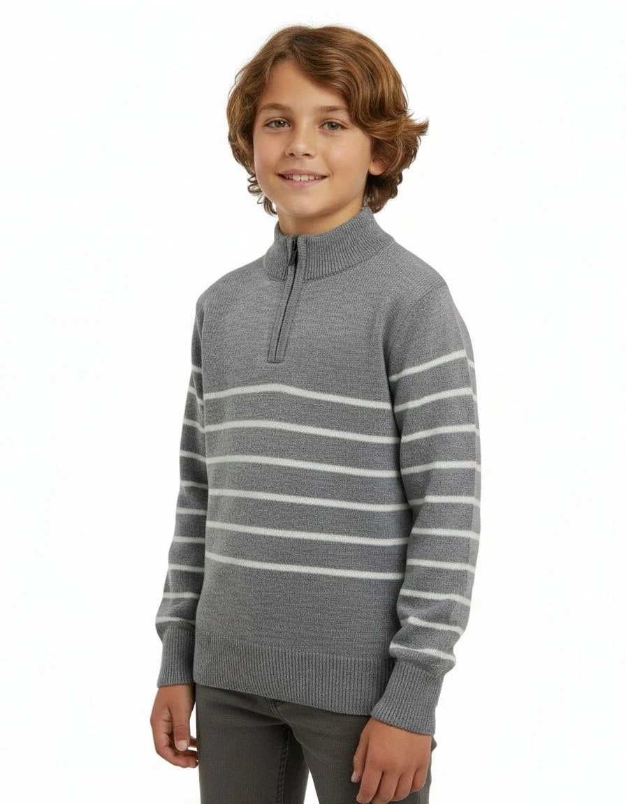 Little Boys' Striped Quarter Zip Sweater W26-4