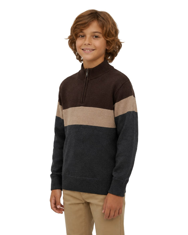 Big Boys' Striped Quarter Zip Sweater W26-8