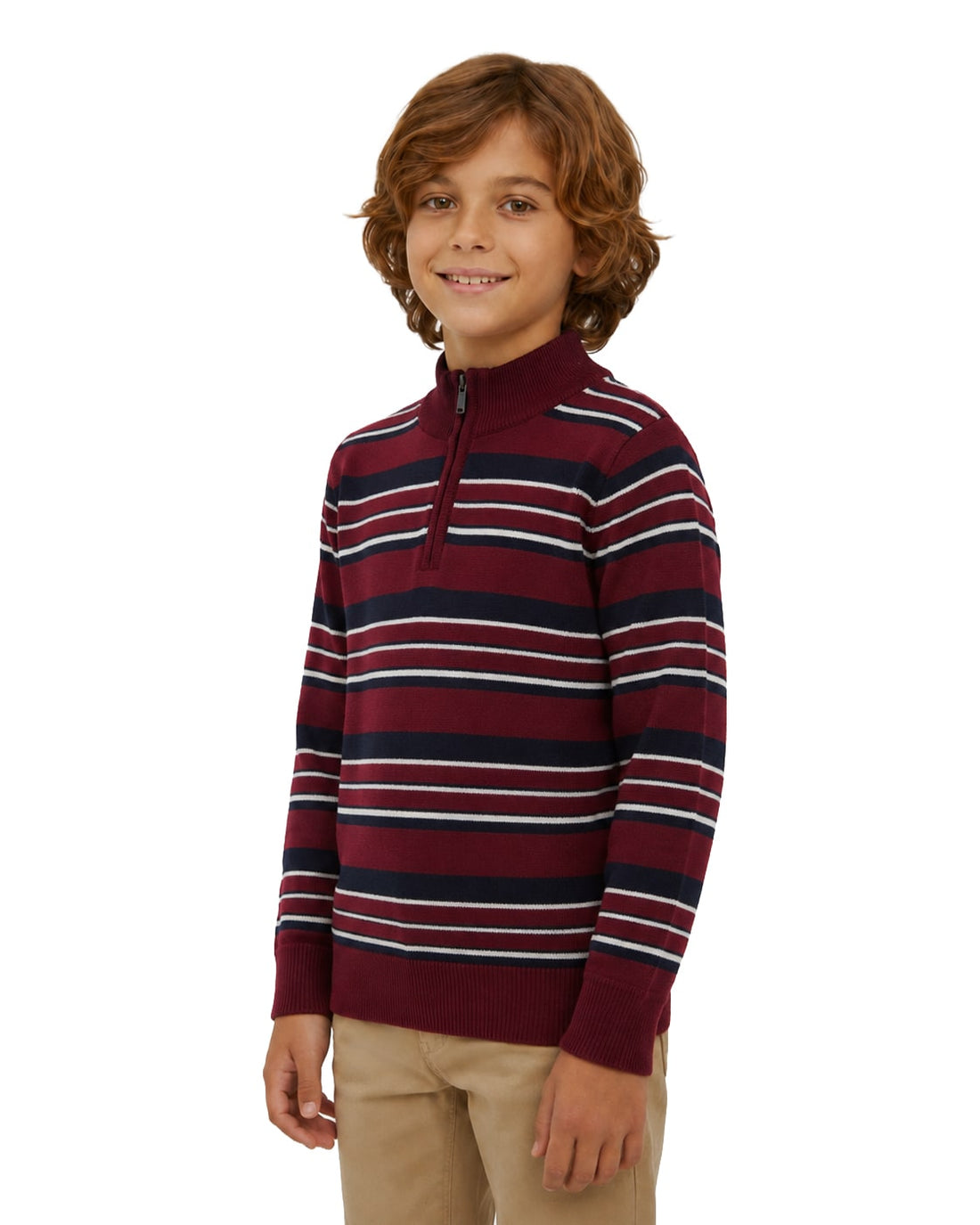 Little Boys' Striped Quarter Zip Sweater W26-4