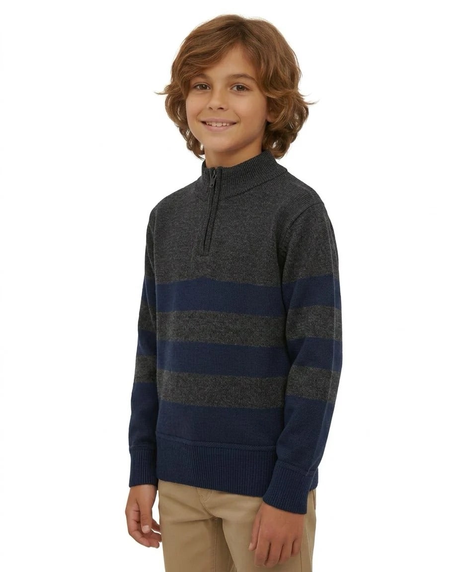 Little Boys' Striped Quarter Zip Sweater W26-4