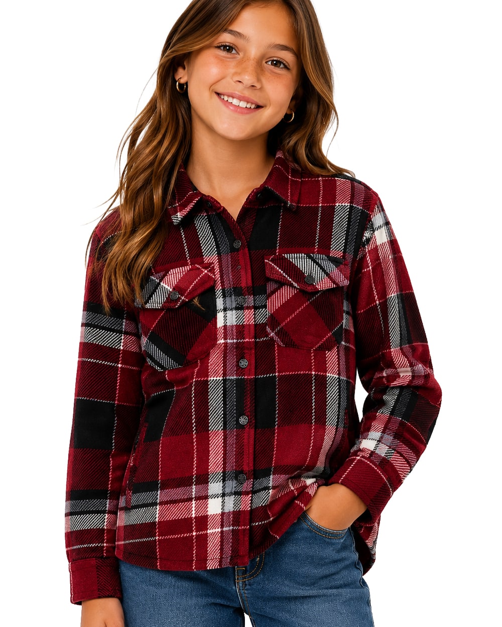 Girls' Shacket with Sherpa Lining #H35