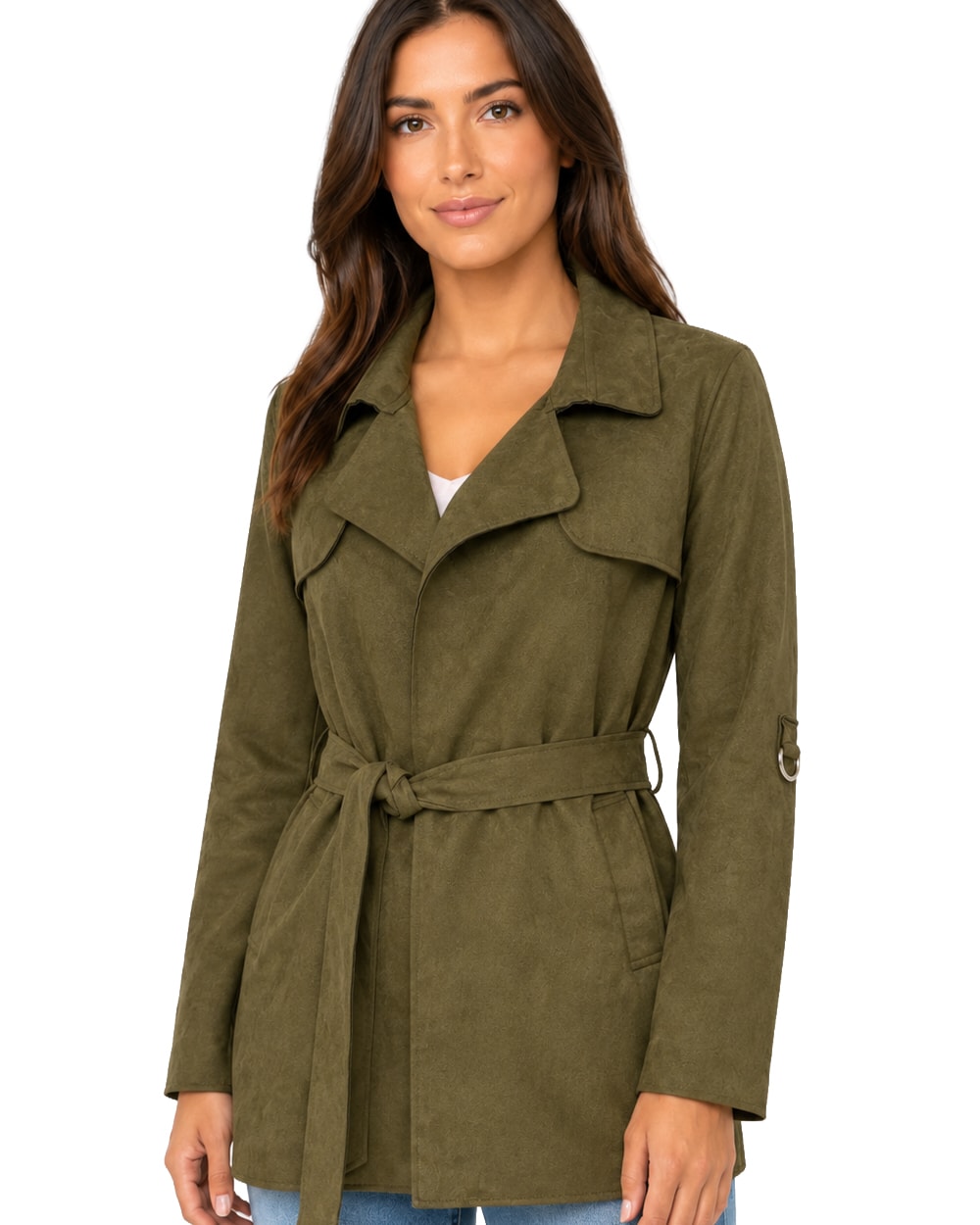 Ladies' Long Faux Suede Trench Coat #U21