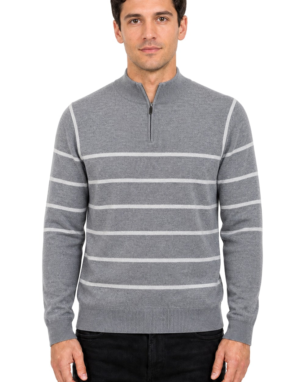 Men's Striped Quarter Zip Sweater #WXX-25