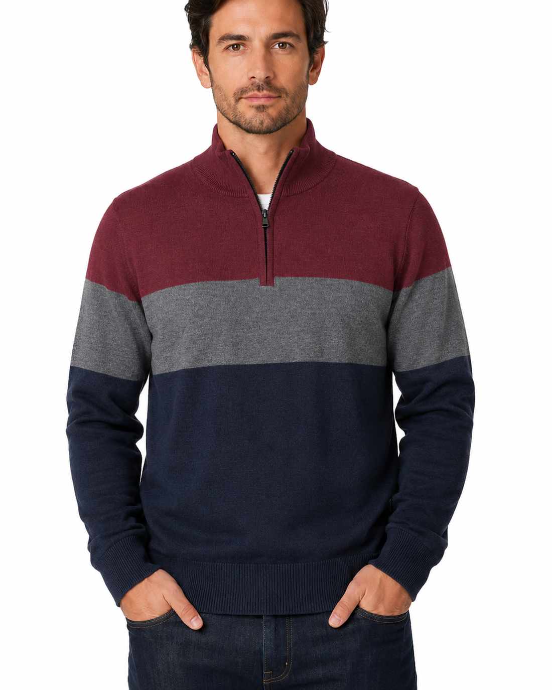 Men's Striped Quarter Zip Sweater #WXX-26