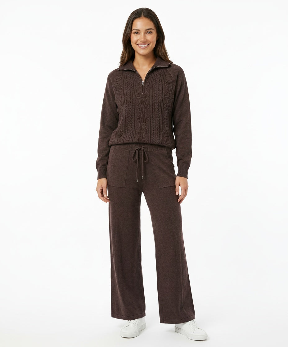 Cable-Knit Quarter-Zip Sweater & Wide-Leg Lounge Set #101